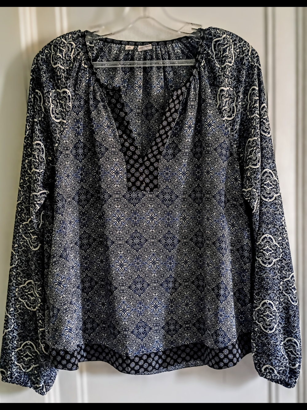 GAP Navy and White Printed Long-Sleeve Peasant Top